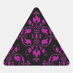 Pegatina Triangular Lindo damasco rosa caliente sobre negro