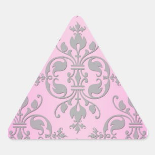 Pegatina Triangular Lindo damasco rosa y gris femenino