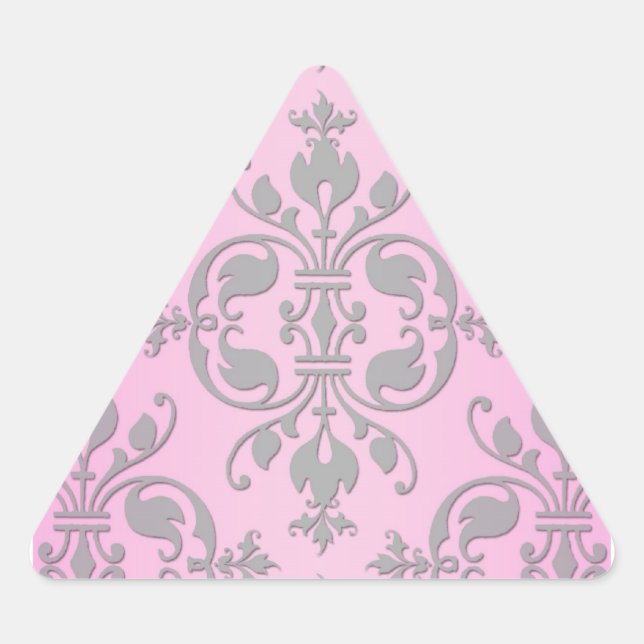 Pegatina Triangular Lindo damasco rosa y gris femenino (Anverso)
