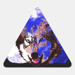 Pegatina Triangular Lobo y luna llena
