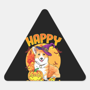 Pegatina Triangular Love Corgi Dog Halloween Candy Pumpkin Cute Funny