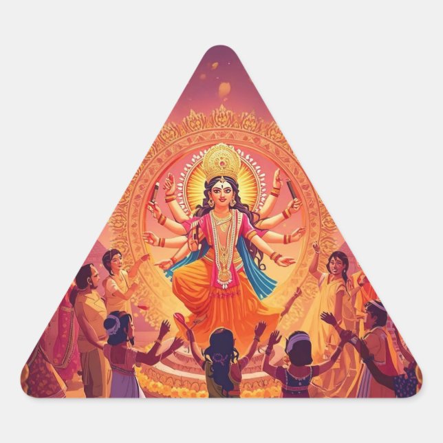 Pegatina Triangular Maa Durga - El corazón de las celebraciones de Dus (Anverso)