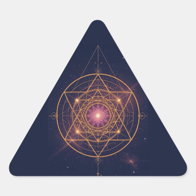 Pegatina Triangular Mandala Luminoso de Armonía Dorada (Anverso)