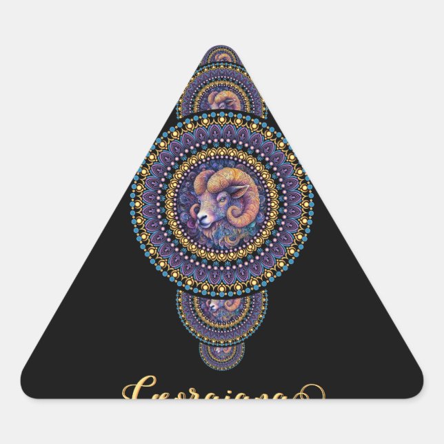 Pegatina Triangular Mandala ornamental Aries Whimsical Personalizada (Anverso)
