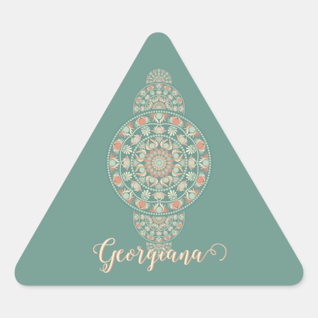 Pegatina Triangular Mandala ornamental personalizada de sabios y arena (Anverso)