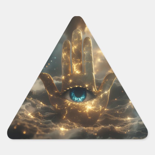 PEGATINA TRIANGULAR MANO DE FÁTIMA – MANO DE HAMSA – ZEN BUDISMO (Anverso)