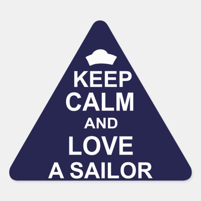 Pegatina Triangular Mantener la calma y amar a un marinero (Anverso)