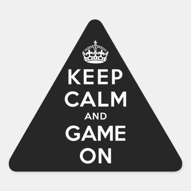 Pegatina Triangular Mantener la calma y el juego en marcha (Anverso)