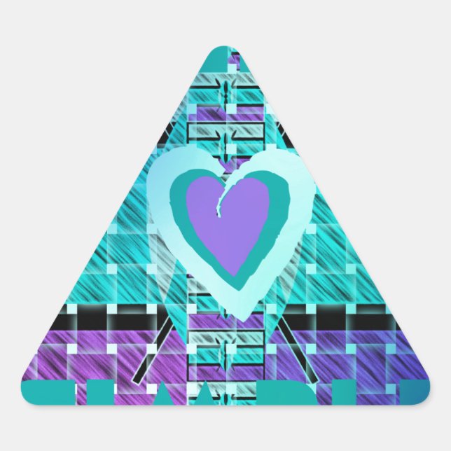 Pegatina Triangular Manténlo Simple: Arte de Patrón de Corazón Cian y  (Anverso)