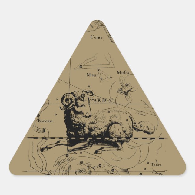 Pegatina Triangular Mapa de constelación de Aries Hevelius 1690 (Anverso)