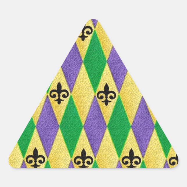 Pegatina Triangular Mardi Gras Harlequin Fleur De Lis (Anverso)
