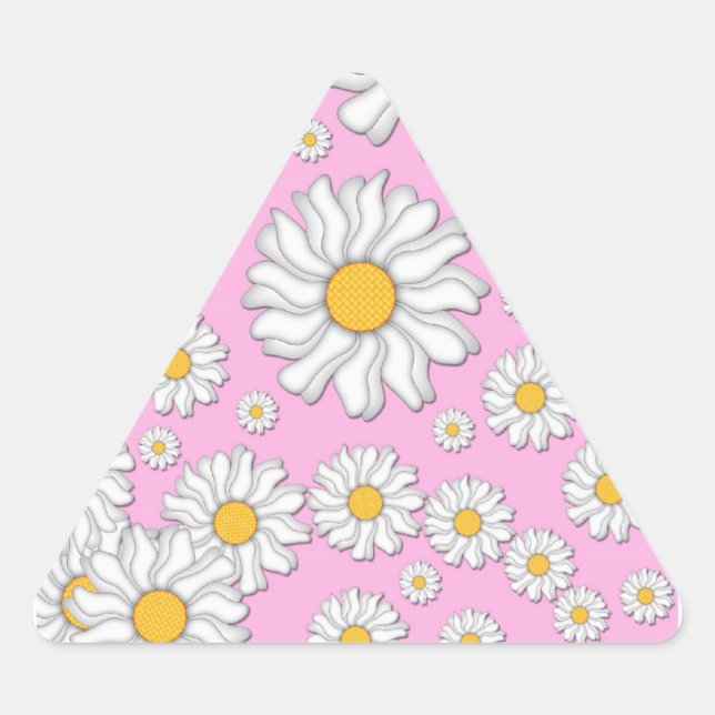 Pegatina Triangular Margaritas blancas sobre fondo rosa pálido (Anverso)