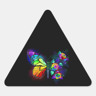 Pegatina Triangular Mariposa florida arcoiris