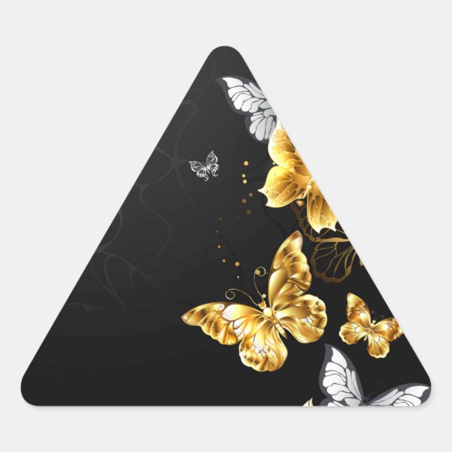 Pegatina Triangular Mariposas doradas y blancas (Anverso)