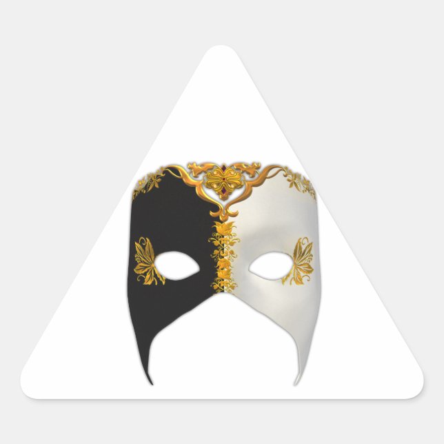 Pegatina Triangular Masque veneciana: negro, blanco y oro (Anverso)