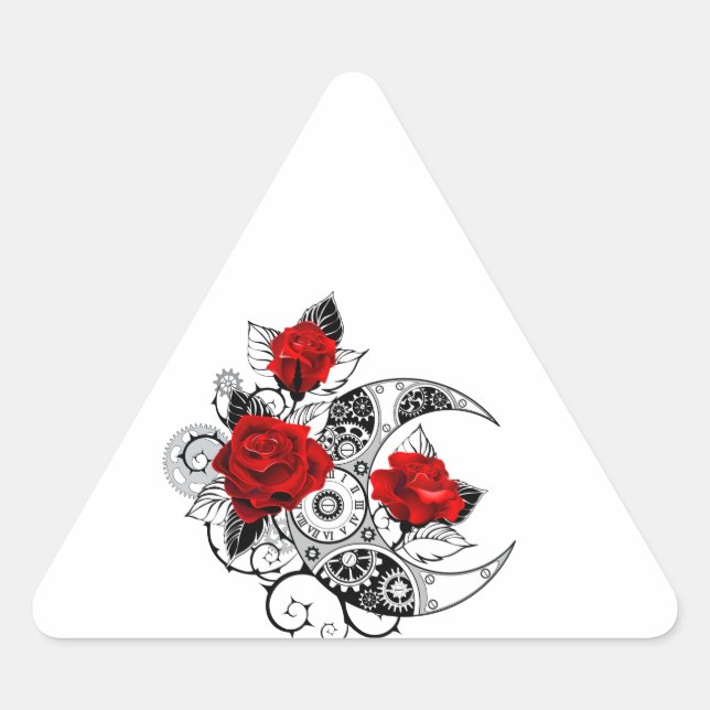 Pegatina Triangular Mechanical Crescent with Red Roses (Anverso)