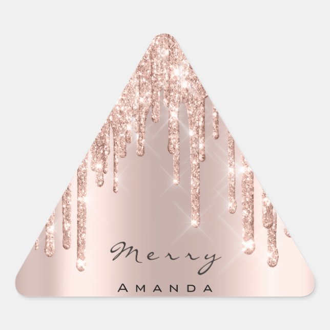 Pegatina Triangular Merry Christmas Name Rosa Purpurina Spark Traingle (Anverso)