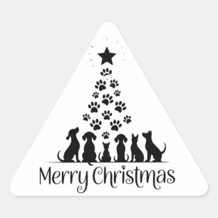 Pegatina Triangular Merry Christmas Paw Tree Dog Lover Cat Lover Mamá