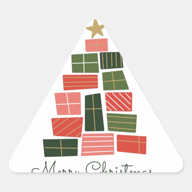 Pegatina Triangular Merry Christmas presenta el árbol (Anverso)