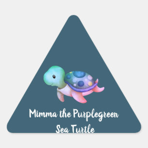 Pegatina Triangular Mimma Cuta La Tortuga Del Mar Verde Púrpura