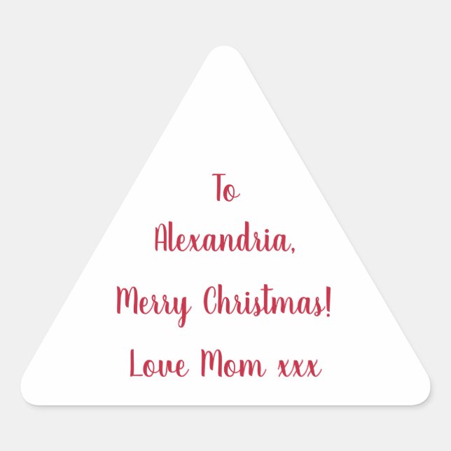 Pegatina Triangular Mínima Feliz Navidad de parte de la madre, roja y  (Anverso)