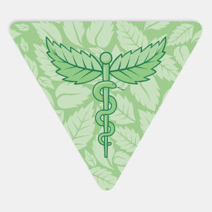 Pegatina Triangular Mint Caduceus con fondo de hojas