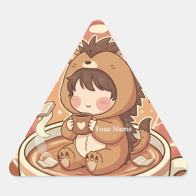 Pegatina Triangular Modern Hedgehog Coffee Triangle Tech Decal (Anverso)