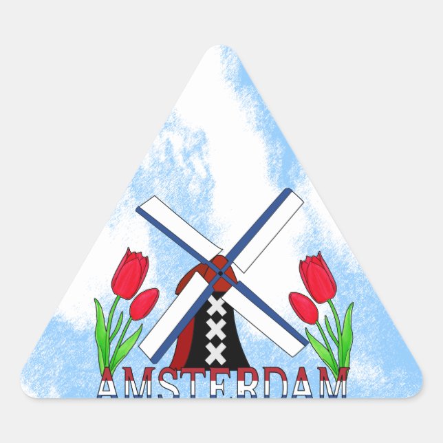 Pegatina Triangular Molino de viento Holandés De Nuevo Estilo Amsterda (Anverso)