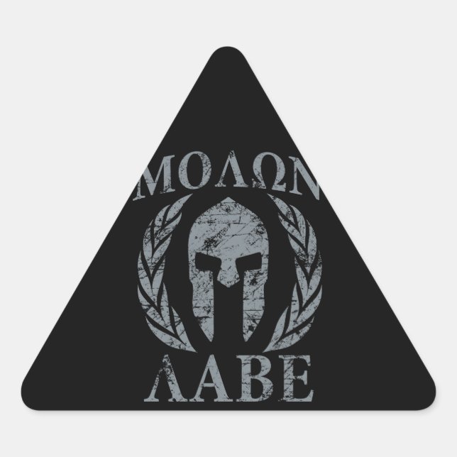 Pegatina Triangular Molon Labe Grunge Spartan Armor (Anverso)