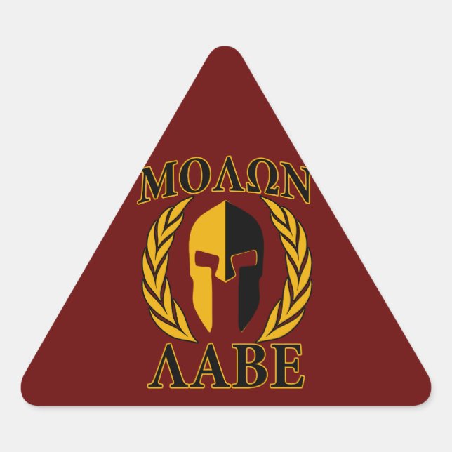 Pegatina Triangular Molon Labe Spartan Mask Laurels Burgundy Red (Anverso)