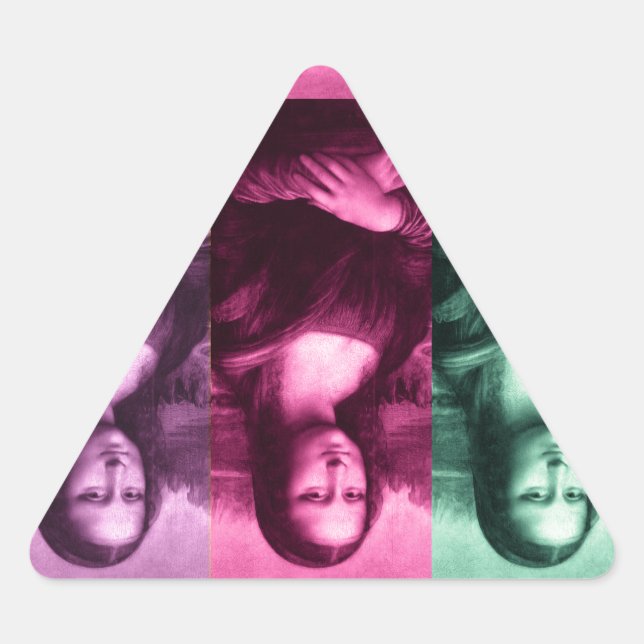 Pegatina Triangular Mona Lisa Púrpura Rosa Verde (Anverso)