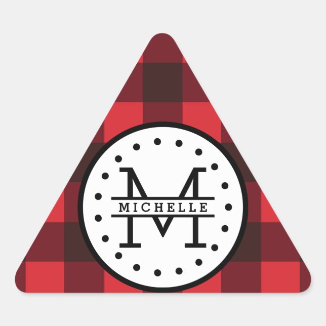 Pegatina Triangular Monograma de nombre de lumberjack de búfalo negro  (Anverso)