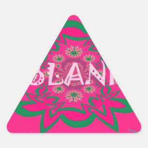 Pegatina Triangular Monograma floral rosa vivo con tono púrpura para b