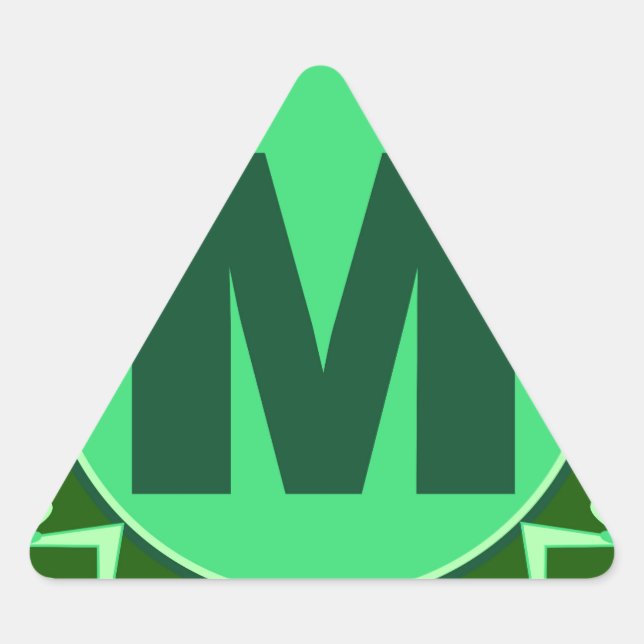 Pegatina Triangular Monograma Nombre inicial alfabeto de letra verde m (Anverso)