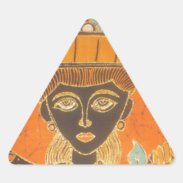 Pegatina Triangular Mujer africana con imagen de cesta (Anverso)