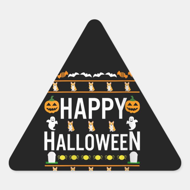 Pegatina Triangular Mujeres Pembroke Corgi Halloween Lazy Ugly Costume (Anverso)