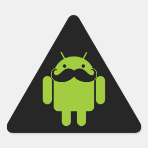 Pegatina Triangular Mustache del icono del robot android en negro