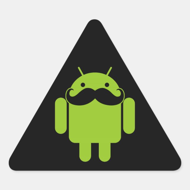 Pegatina Triangular Mustache del icono del robot android en negro (Anverso)