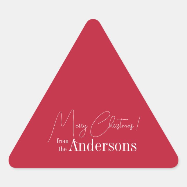 Pegatina Triangular Navidad Roja de Apellido (Anverso)