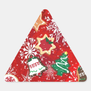 Pegatina Triangular Navidades cocina y copos de nieve en rojo