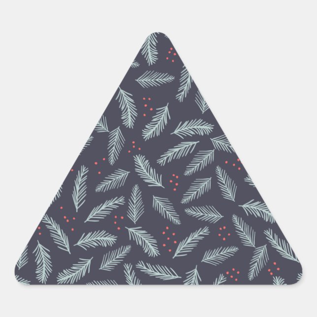 Pegatina Triangular Navidades de White Pine Boughs Feathers Holly Berr (Anverso)