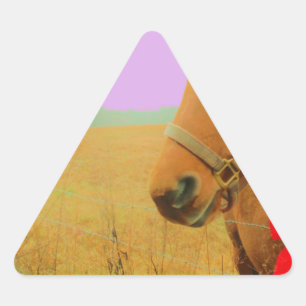 Pegatina Triangular Navidades del cielo rosa retro Caballo