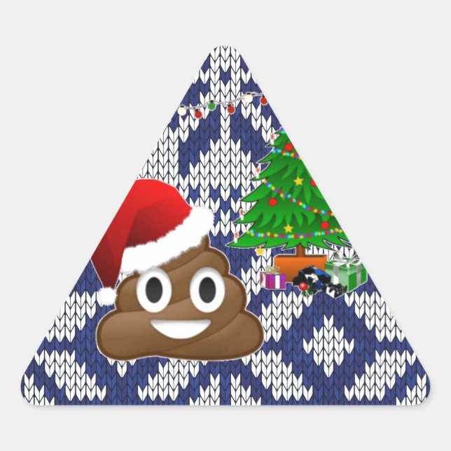 Pegatina Triangular navidades feos suéter poop emoji (Anverso)