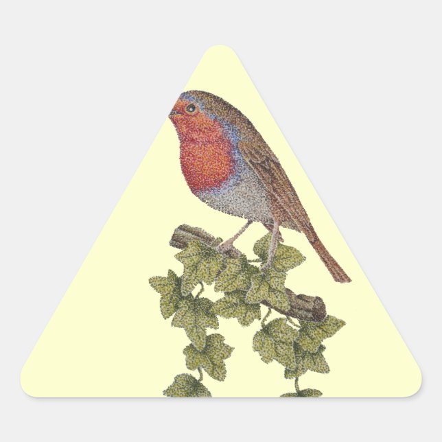 Pegatina Triangular Navidades robin y hojas de hiedra aves estacionale (Anverso)