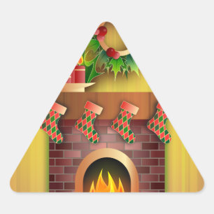 Pegatina Triangular Navidades Temporadas Saludos Reservas Chimenea