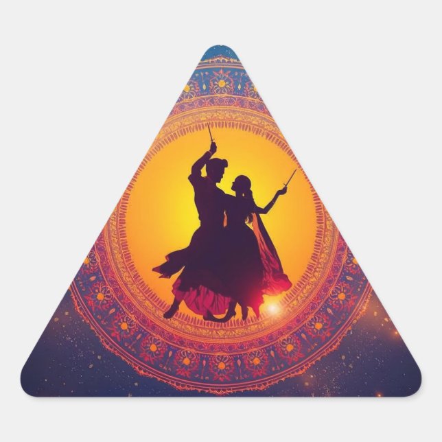 Pegatina Triangular Navratri - Festival de la Devoción y la Danza (Anverso)