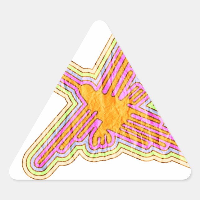 Pegatina Triangular Nazca Lines Hummingbird Con Efecto De Papel Arruga (Anverso)