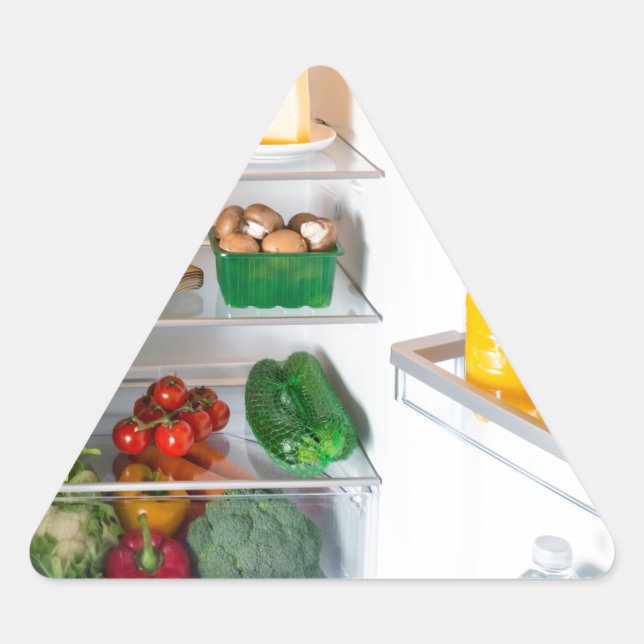 Pegatina Triangular Nevera abierta llena de comida (Anverso)