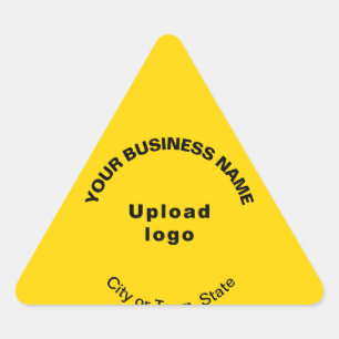 Pegatina Triangular Nombre comercial, logotipo y ubicación en amarillo