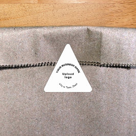 Pegatina Triangular Nombre comercial, logotipo y ubicación en blanco